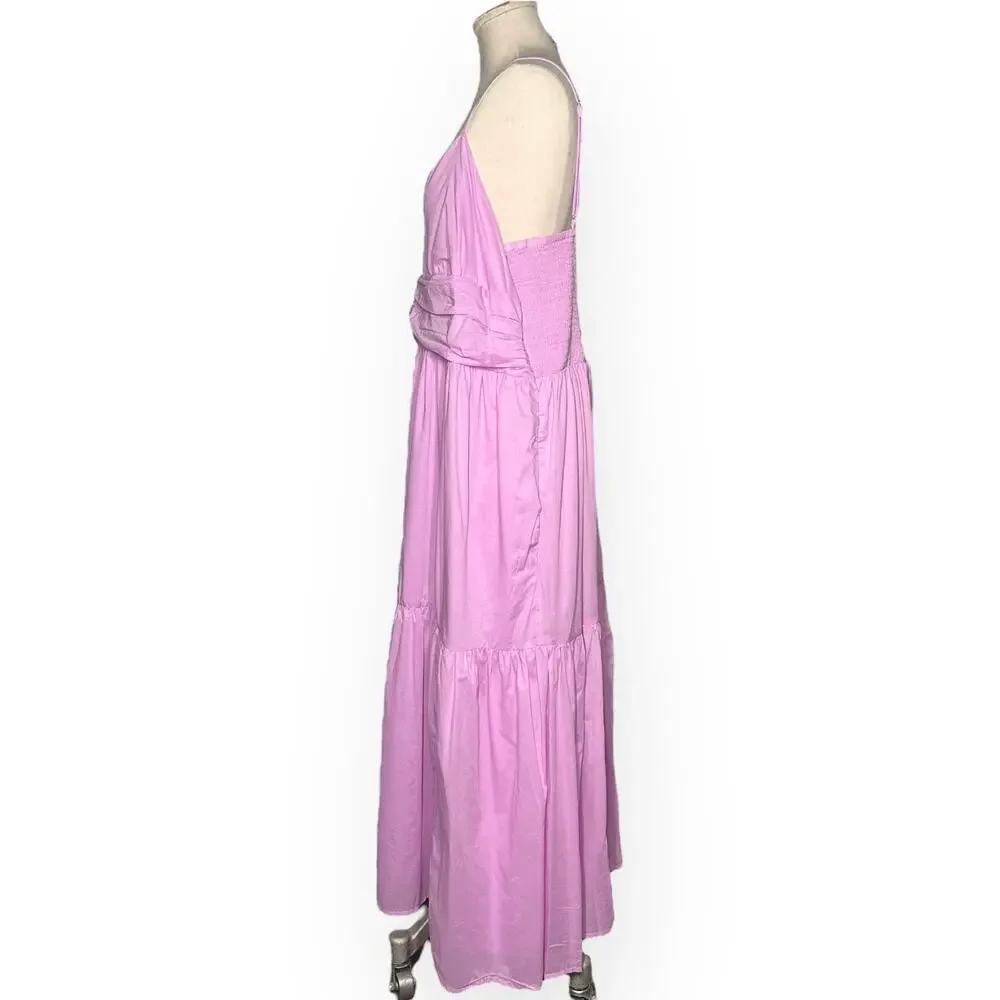 New $160 BANANA REPUBLIC Strappy Voile Midi Tiered Dress Pink Cocktail Wedding - Picture 6 of 14